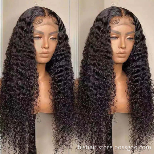 BIS Brazilian Curly Human Hair 4x4 Lace Frontal Wig For Black Women 150 Density Wigs With Transparent Lace Closure Wigs
